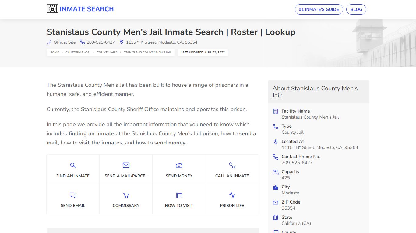 Stanislaus County Men's Jail Inmate Search | Roster | Lookup